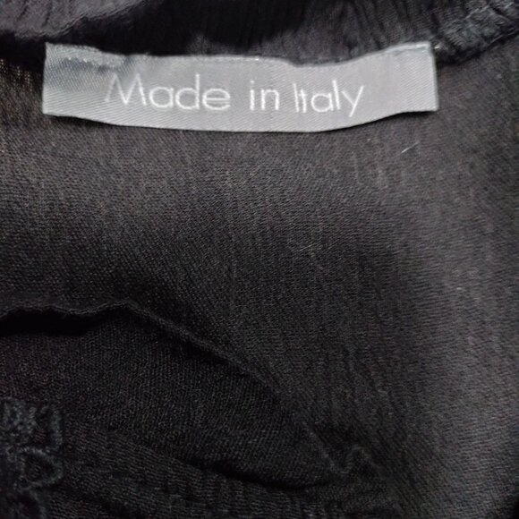 Made in Italy Whimsy Boho Black Lace Trim Ruffle Button Up Sleeve Blouse - Picture 7 of 10